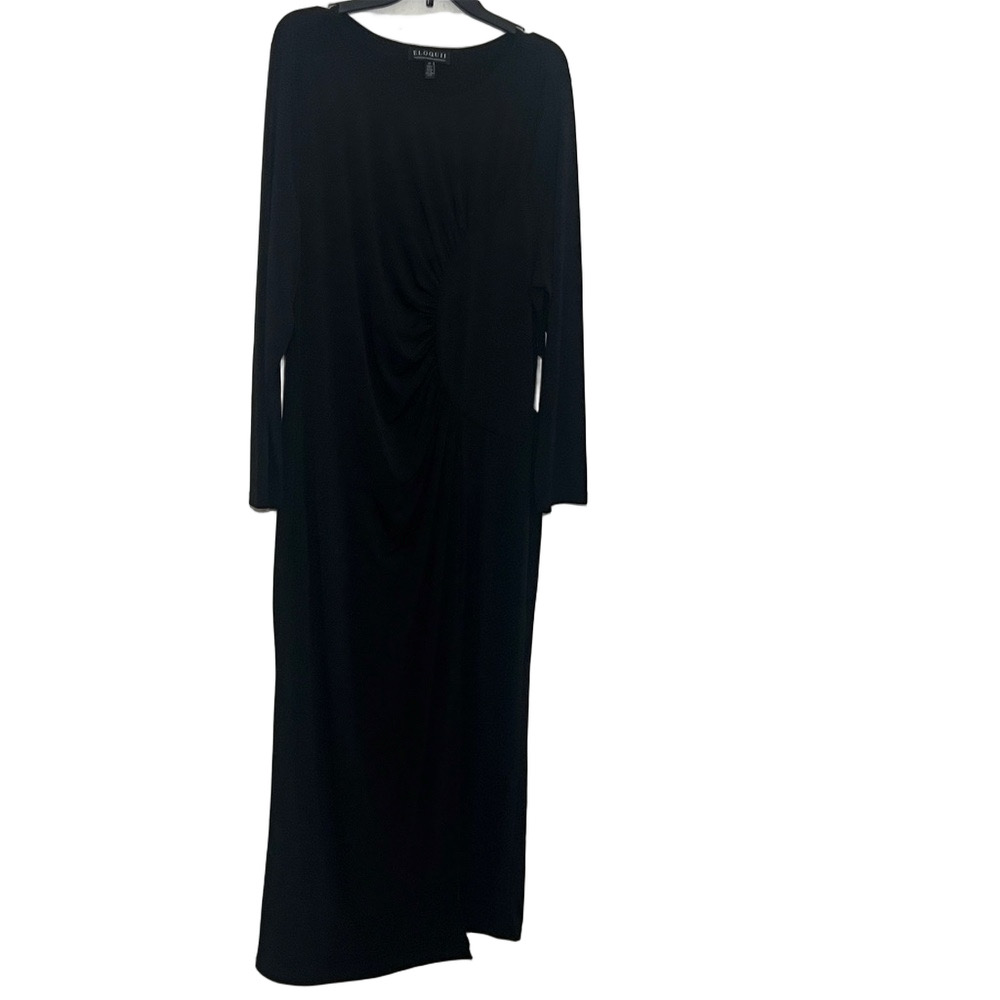 ELOQUII women’s dress maxi Sz 20 Black Jersey Stretch Knit Ruched NWT wedding